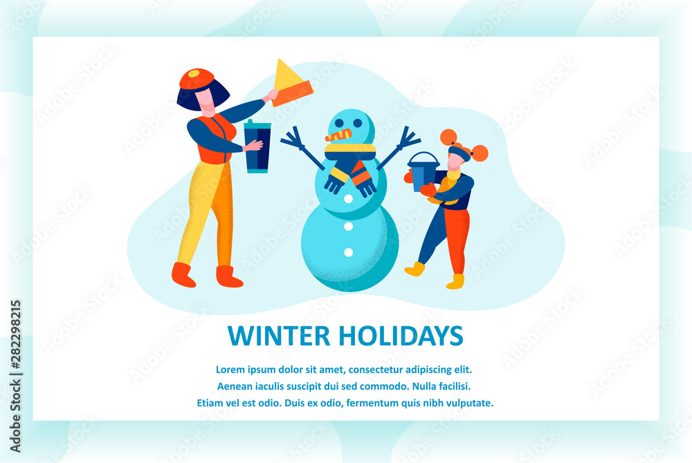 Winter Holidays Banner, Cheerful Mother Daughter Winter Holidays Banner, Cheerful Mother Daughter
