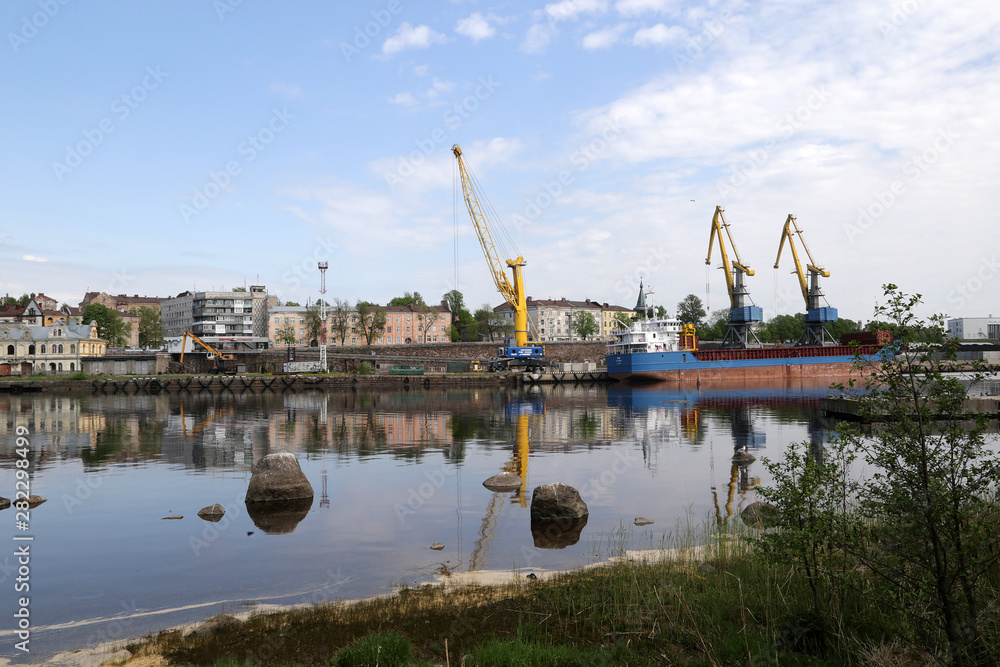 Vyborg, Russia -21.05.2019: View of the port in the South harbor.