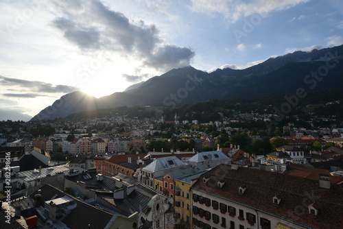Aerial view of Innsbruck at sunset
