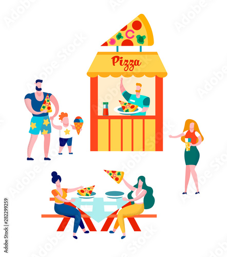 People Walking at Market, Summertime Leisure.