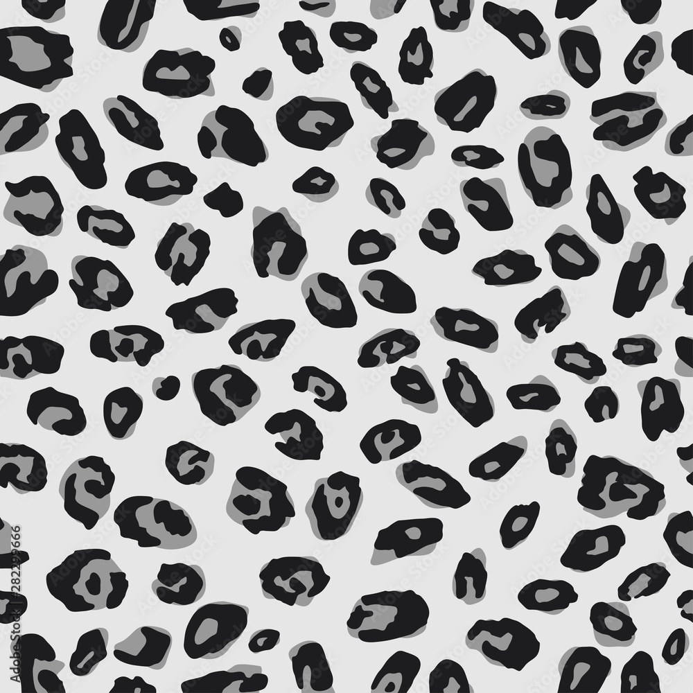 Trendy seamless pattern snow leopard. Black and white animal jaguar skin background. Vector
