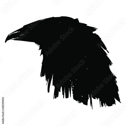Silhouette of black raven crow profile head. Tattoo vector illustration.