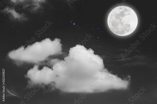 Fototapeta Naklejka Na Ścianę i Meble -  Full moon with starry and clouds background. Romantic night.