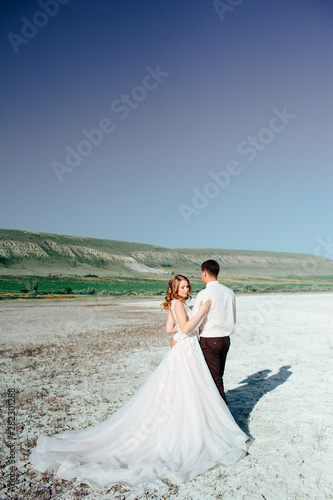 Wallpaper Mural Happy newlywed couple. Beautiful bride and groom in a suit. Torontodigital.ca