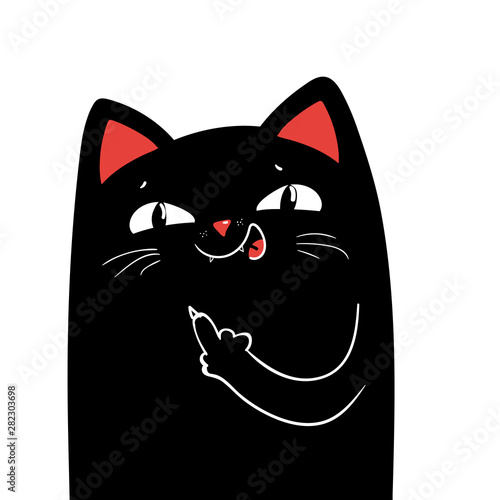 middle finger black cat. Vector illustration EPS 10