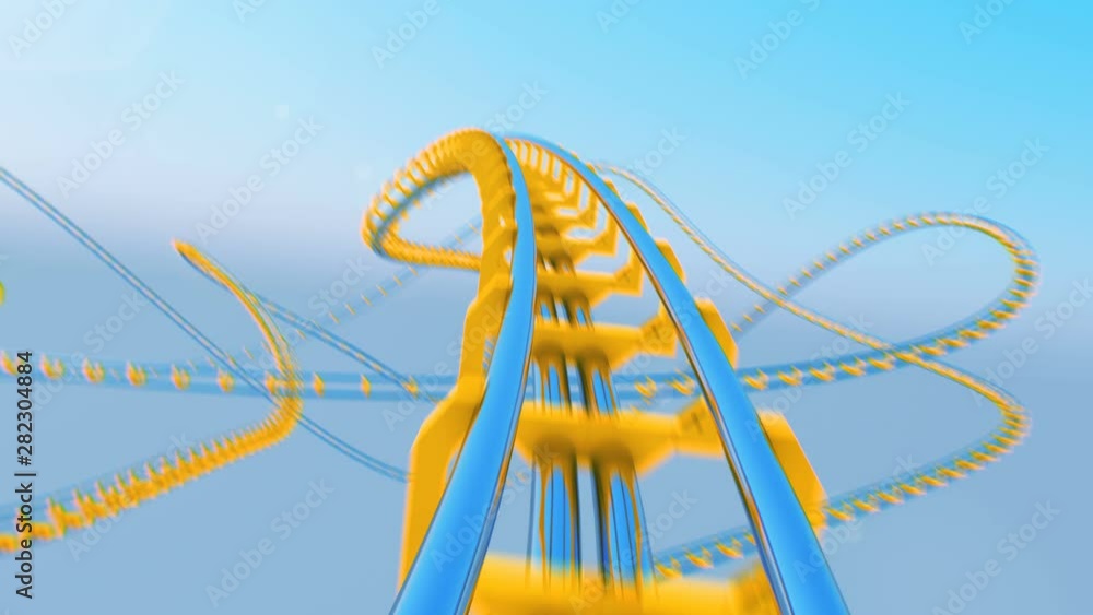 Beautiful Ride On Roller Coaster Extremely Fast With Sky And Sun Shine