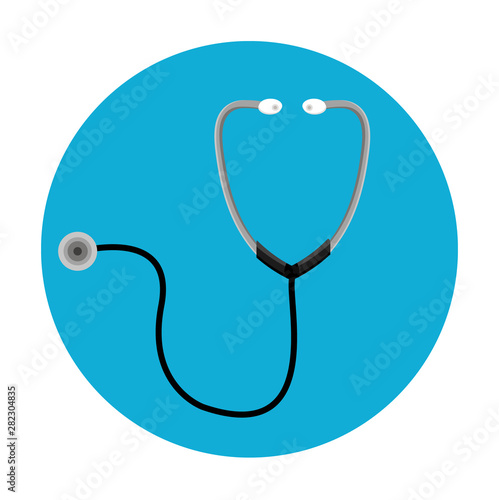 black stethoscope, thermometer. 