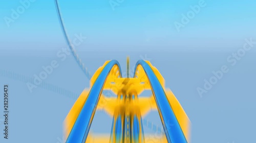 Speed Ride on Roller-Coaster Extremely Fast With Sun Shining Seamless. Looped 3d Animation of Abstract Roller Coaster Attraction Straight Railway. Entertainment Concept. 4k Ultra HD 3840x2160. photo