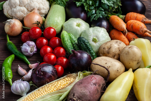 A bunch of ripe natural vegetables. photo