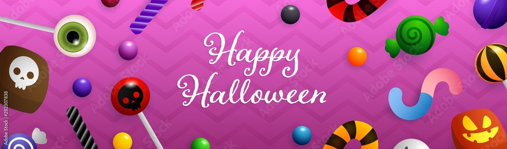 Happy Halloween lettering with candies and sweets