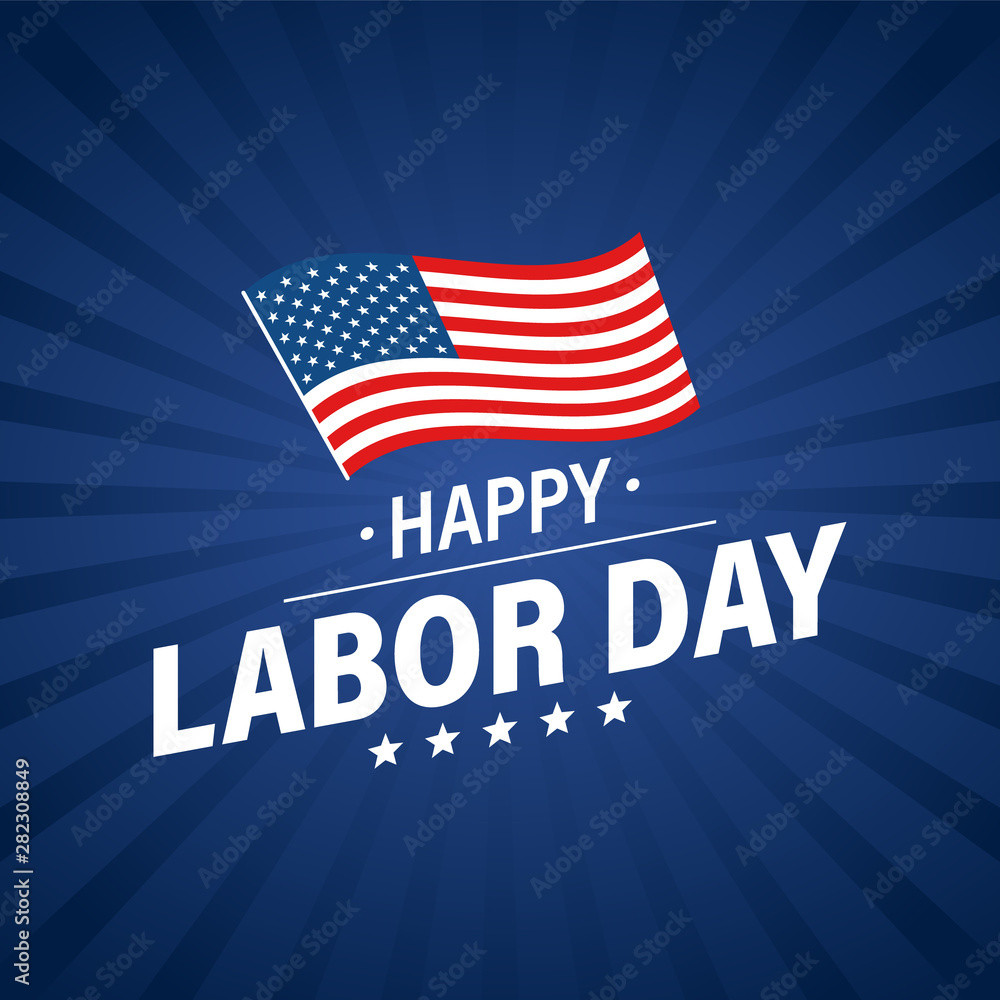 Labor day holiday banner. Happy labor day greeting card. USA flag. United States of America. Work, job. Vector illustration.