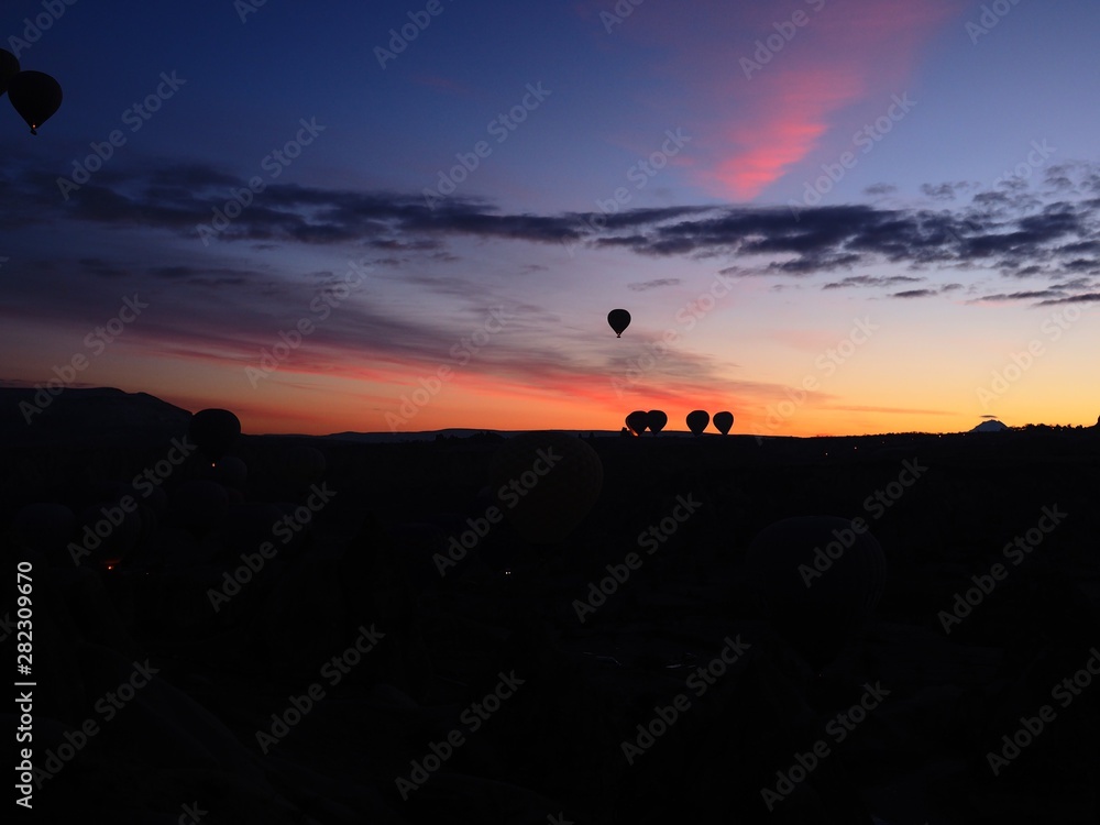 Cappadocia hot air balloon view in dawn, Turkey