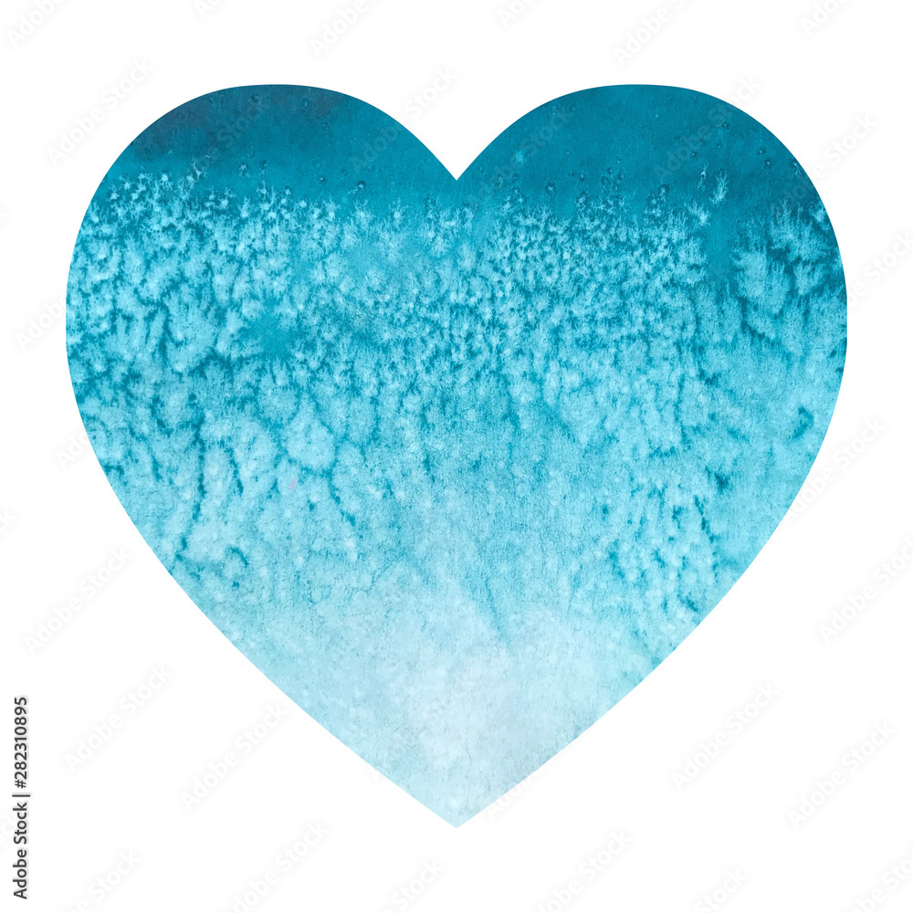 Hand drawn watercolor blue heart with salt spray