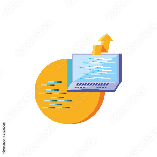 laptop computer with statistical graphics circular
