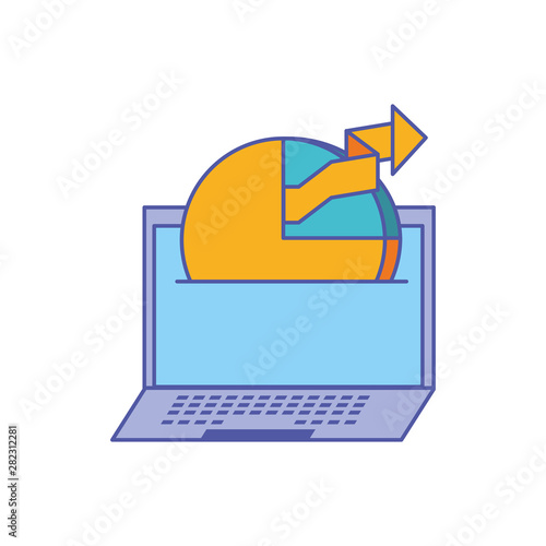 laptop computer with statistical graphics circular