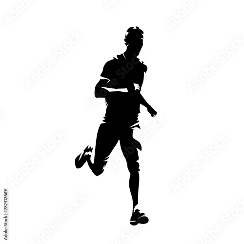 Runner, front view isolated vector ink drawing, abstract silhouette of marathon runner