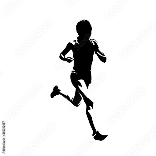 Running woman, abstract ink drawing isolated vector silhouette. Run