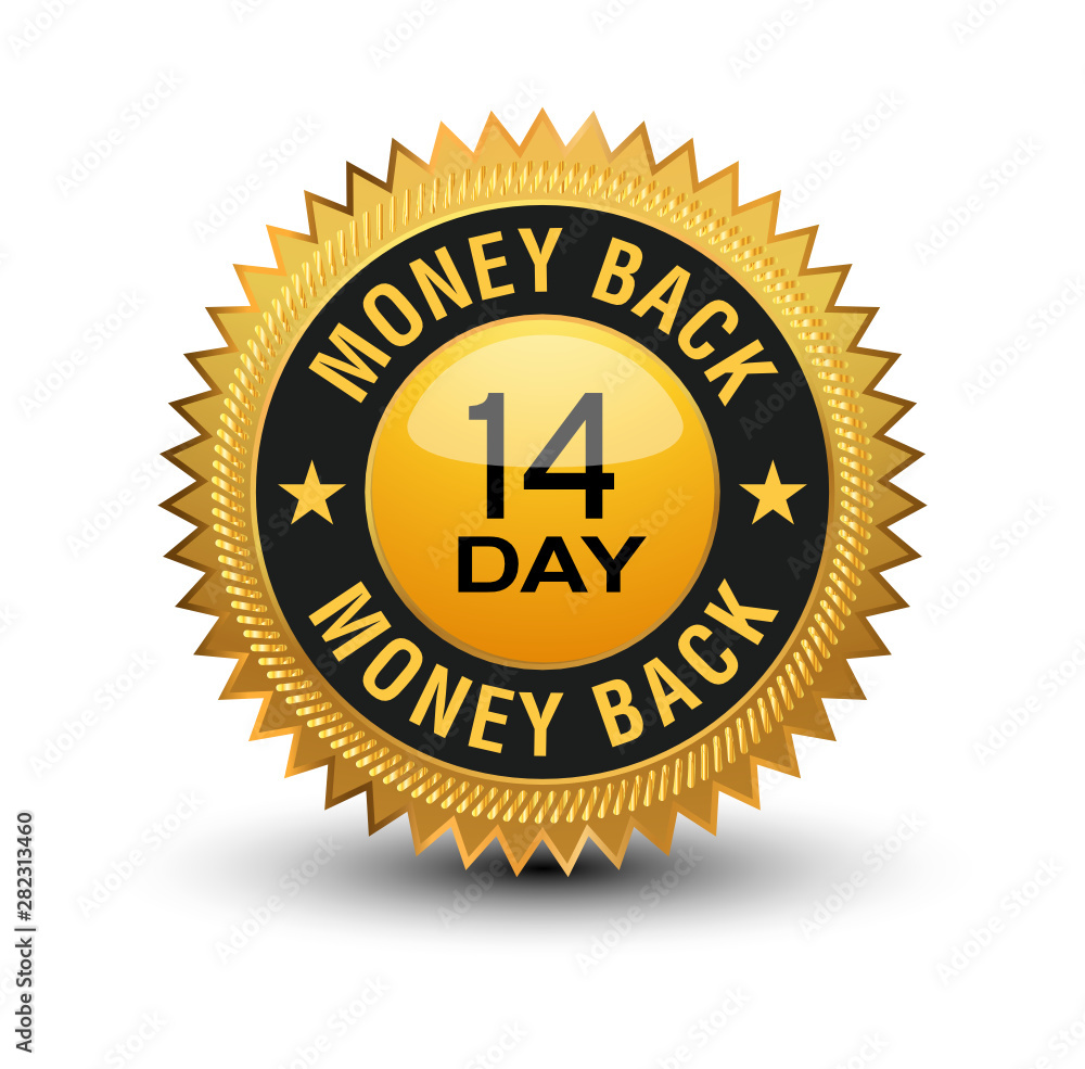 Top quality golden 14 day money back guaranteed banner, sticker, tag, icon, stamp, label, sign isolated on white background. Top quality golden 14 day money back guaranteed banner, sticker, tag, icon, stamp, label, sign isolated on white background.