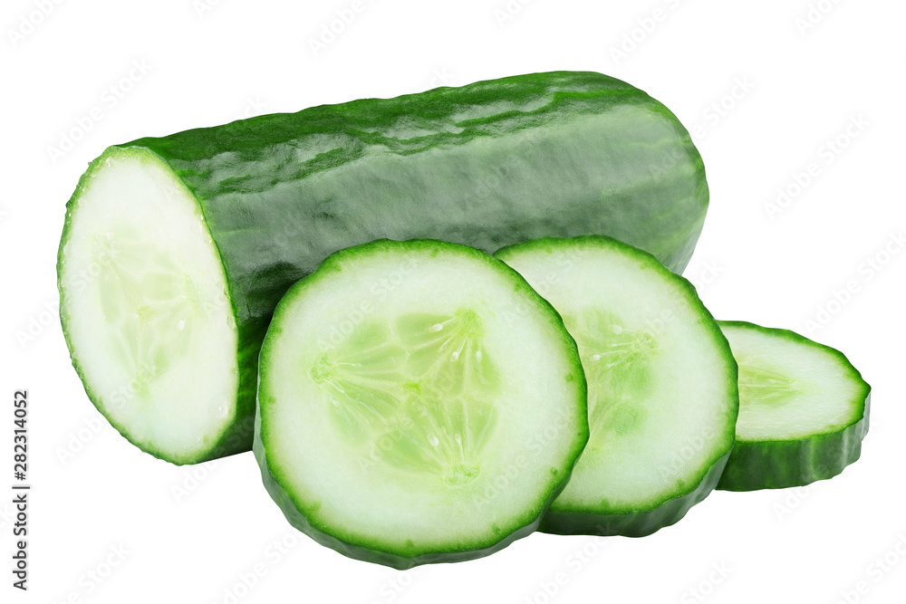 cut green cucumber isolated on white background cut green cucumber isolated on white background