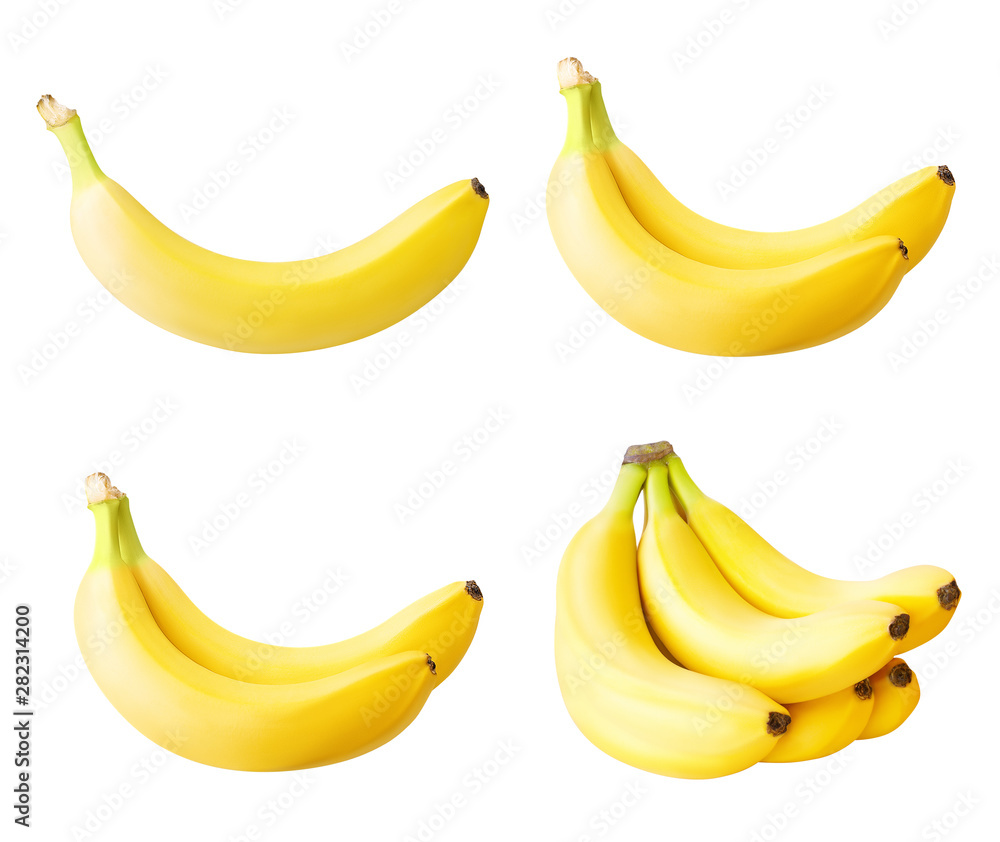 set of bananas isolated on white background clipping path