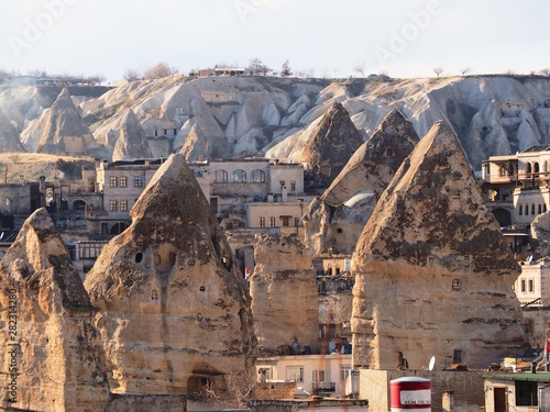 Panorama view of Cappadocia  ancient cave city in Turkey