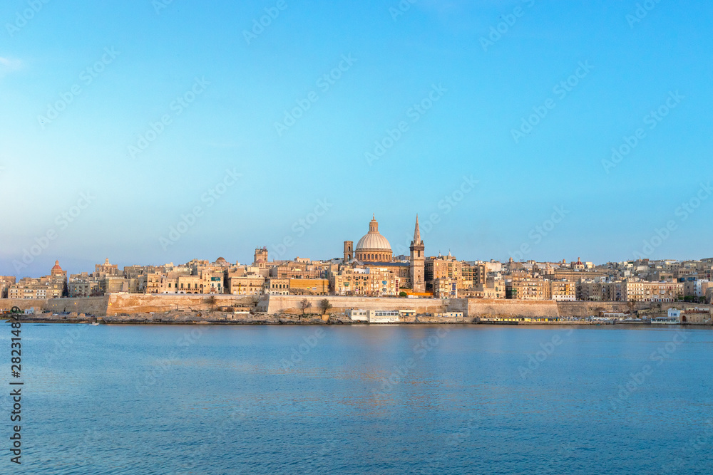 Scenic evening skyline view of Valletta, Malta