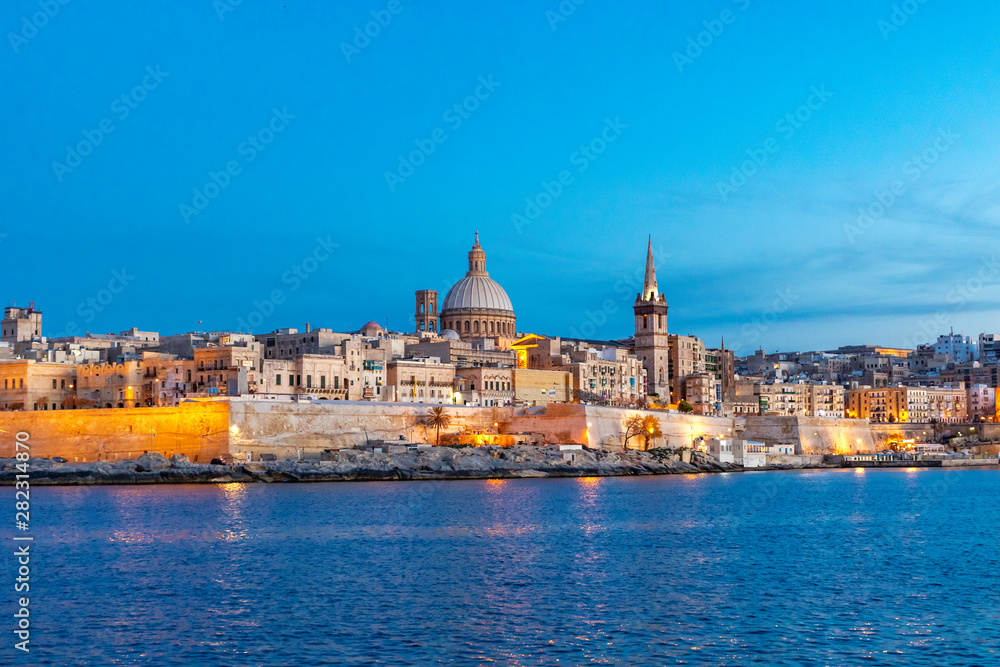 Scenic evening skyline view of Valletta, Malta