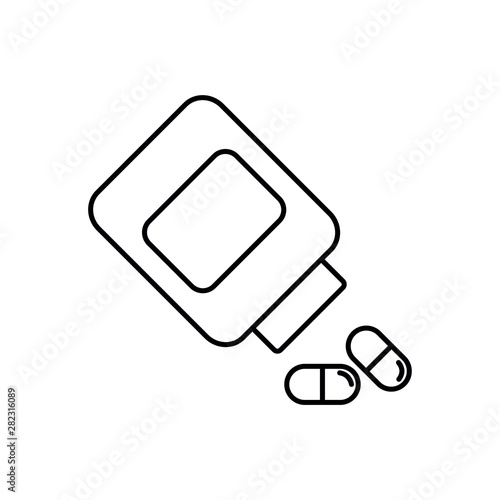 Pill bottle line icon, Medications jar outline vector logo illustration, linear pictogram isolated on white