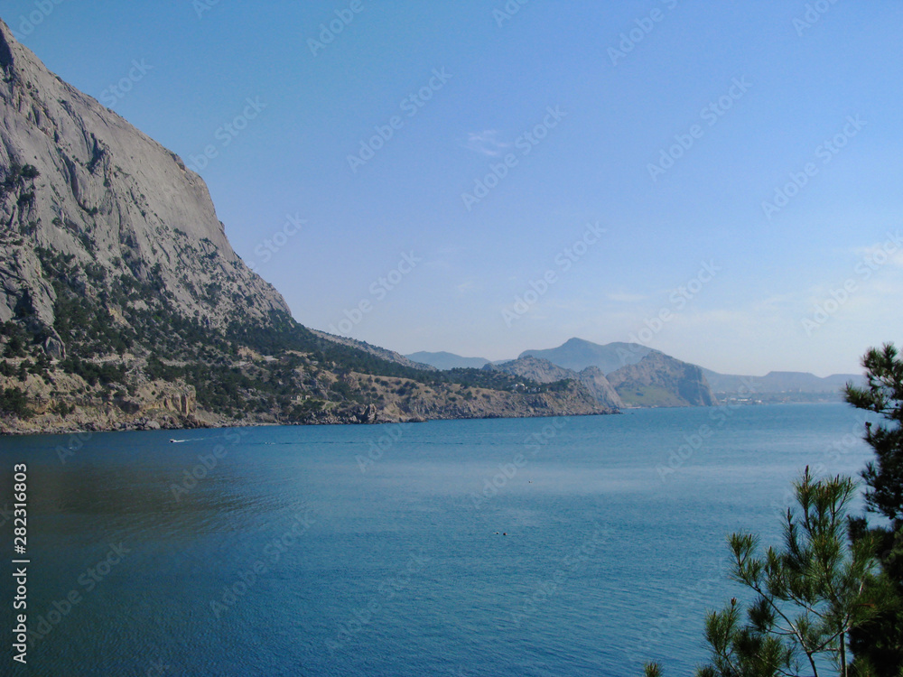 Crimea, Karagach mountain range wedges far into the sea