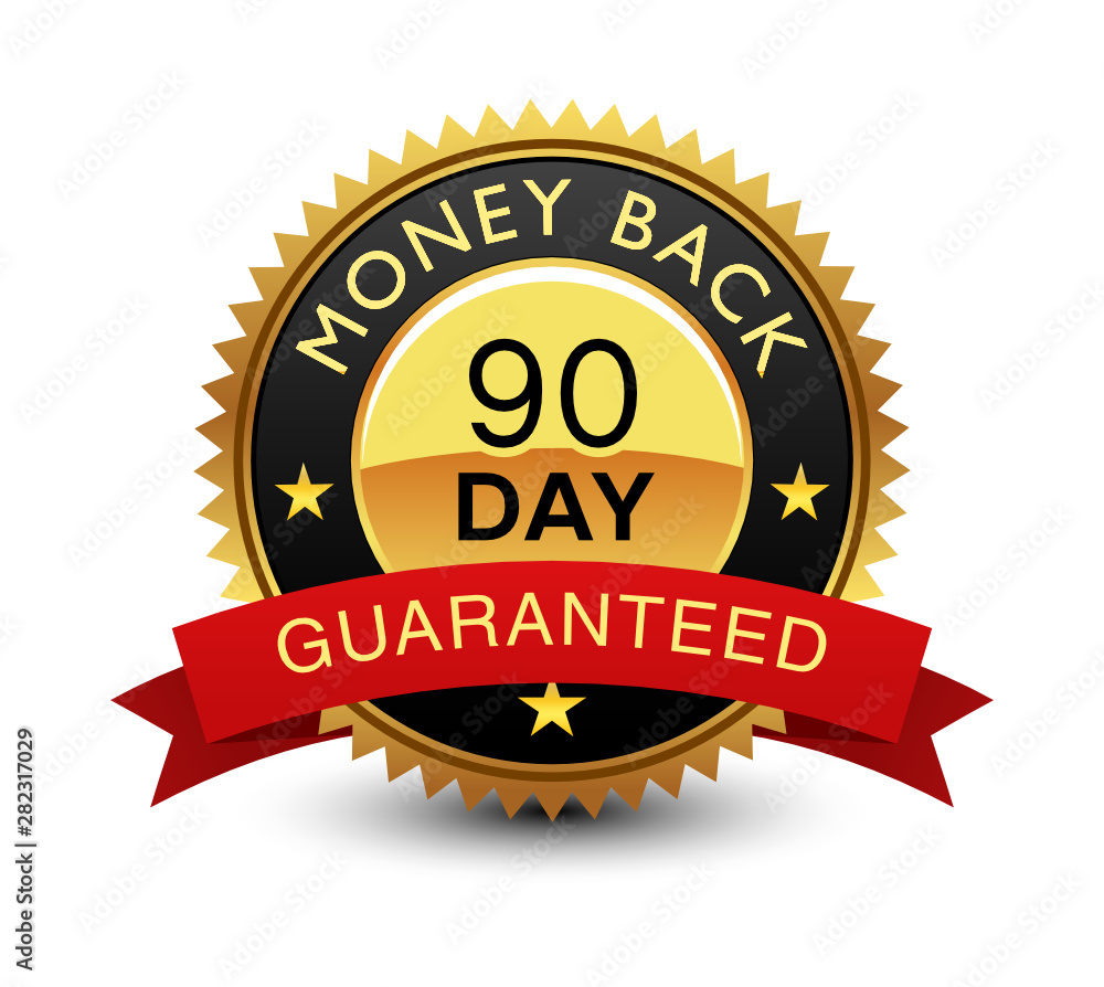 Strong, high quality, powerful, 90 day money back guaranteed badge, sign, seal, stamp, label with red ribbon on top. Strong, high quality, powerful, 90 day money back guaranteed badge, sign, seal, stamp, label with red ribbon on top.