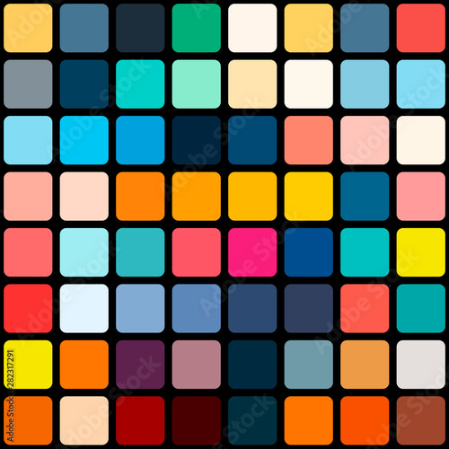 Color palette in bright colors over black background. Seamless.