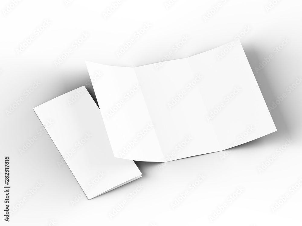 Folded trifold brochure in A4 format mockup.3d illustartion Folded trifold brochure in A4 format mockup.3d illustartion