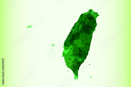 Taiwan watercolor map vector illustration of green color on light background using paint brush in paper page