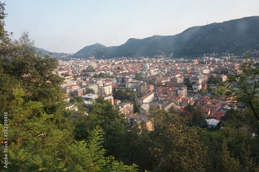 View of the city and Lake Como from the height of Brunatte village
