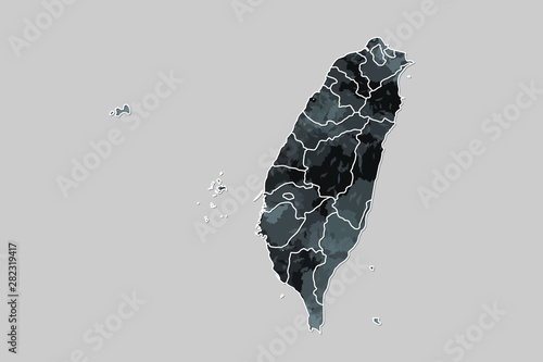 Fototapeta Taiwan watercolor map vector illustration of black color with border lines of di