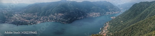 Panorama of Lake Como from the height of the observation platform of the village of Brunate.