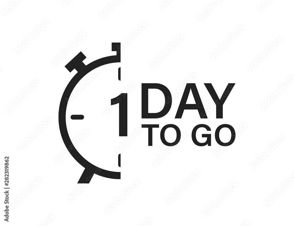1 day to go isolated vector icon. Countdown vector sign. Vector alarm of sale or low price. 1 day to go isolated vector icon. Countdown vector sign. Vector alarm of sale or low price.