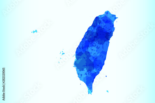 Taiwan watercolor map vector illustration of blue color on light background using paint brush in paper page