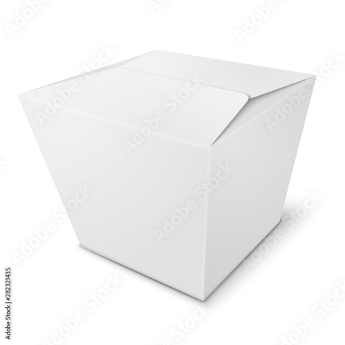 Vector realistic 3d white paper box isolated on white background. Mock-up for product package branding.