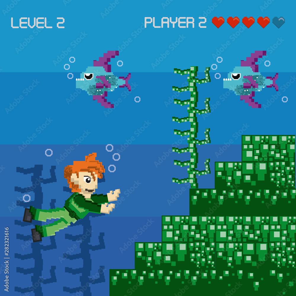 Fototapeta premium Retro videogame pixelated scenery