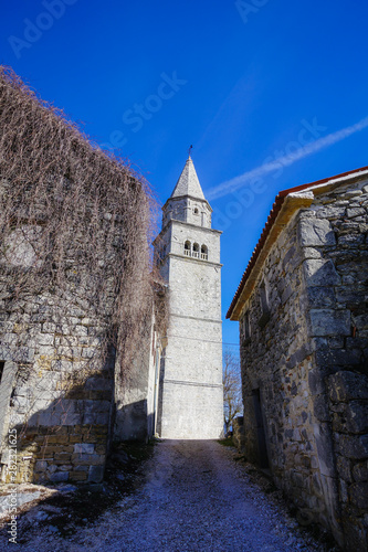 Gracisce Gračišće Croatia / 27th February 2019: Medieval town Gracisce in Istria Istra Saint Eufemija bell tower photo