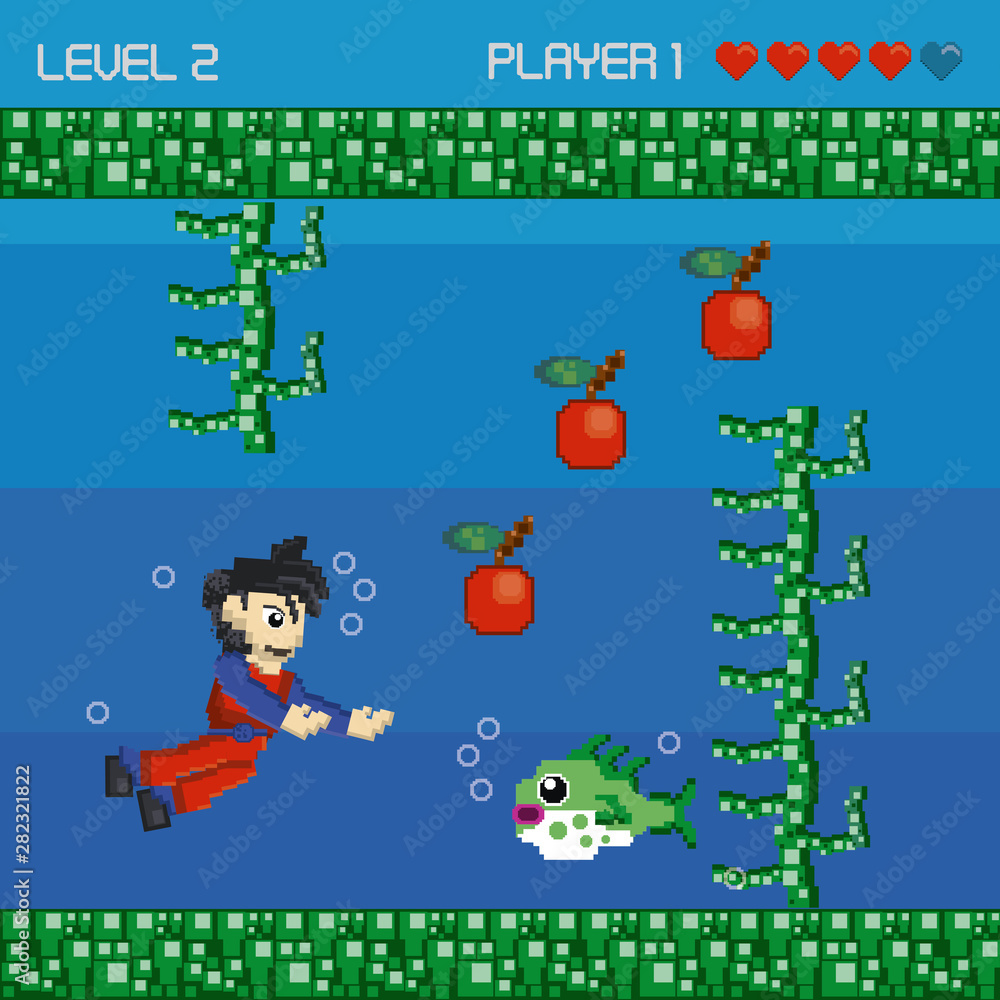 Fototapeta premium Retro videogame pixelated scenery