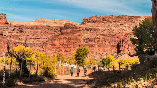 Hikers walking into Grand Canyon