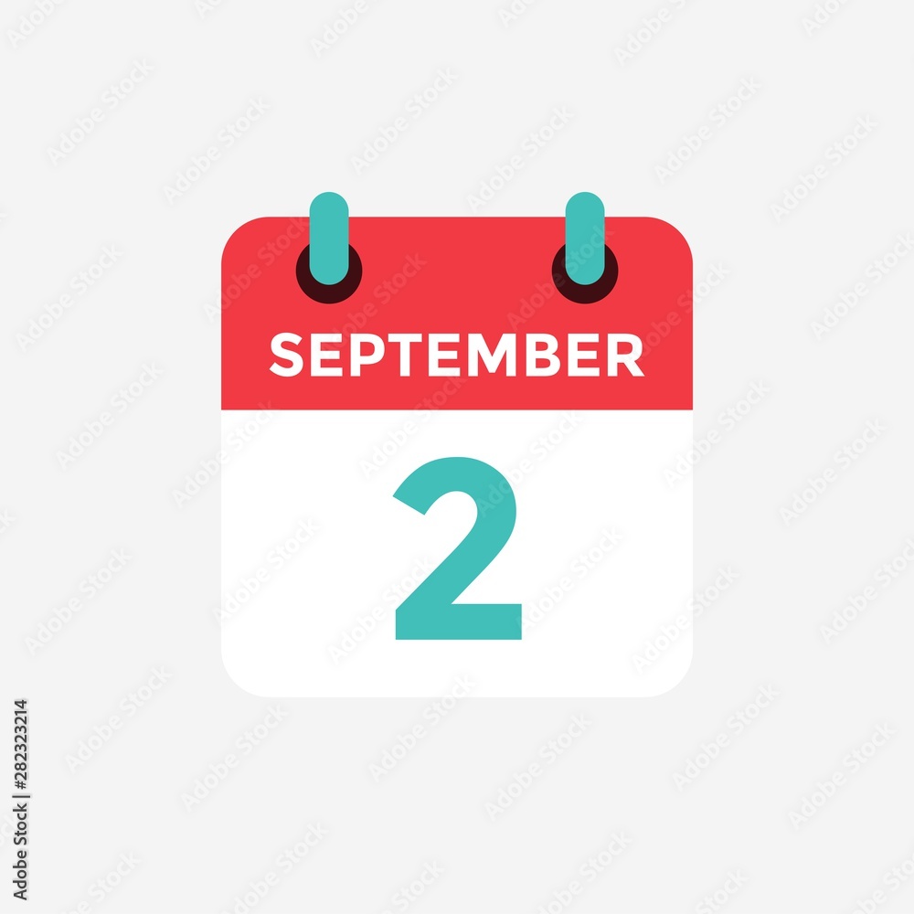 Flat icon calendar, 2 September. Date, day and month. Vector illustration. Flat icon calendar, 2 September. Date, day and month. Vector illustration.