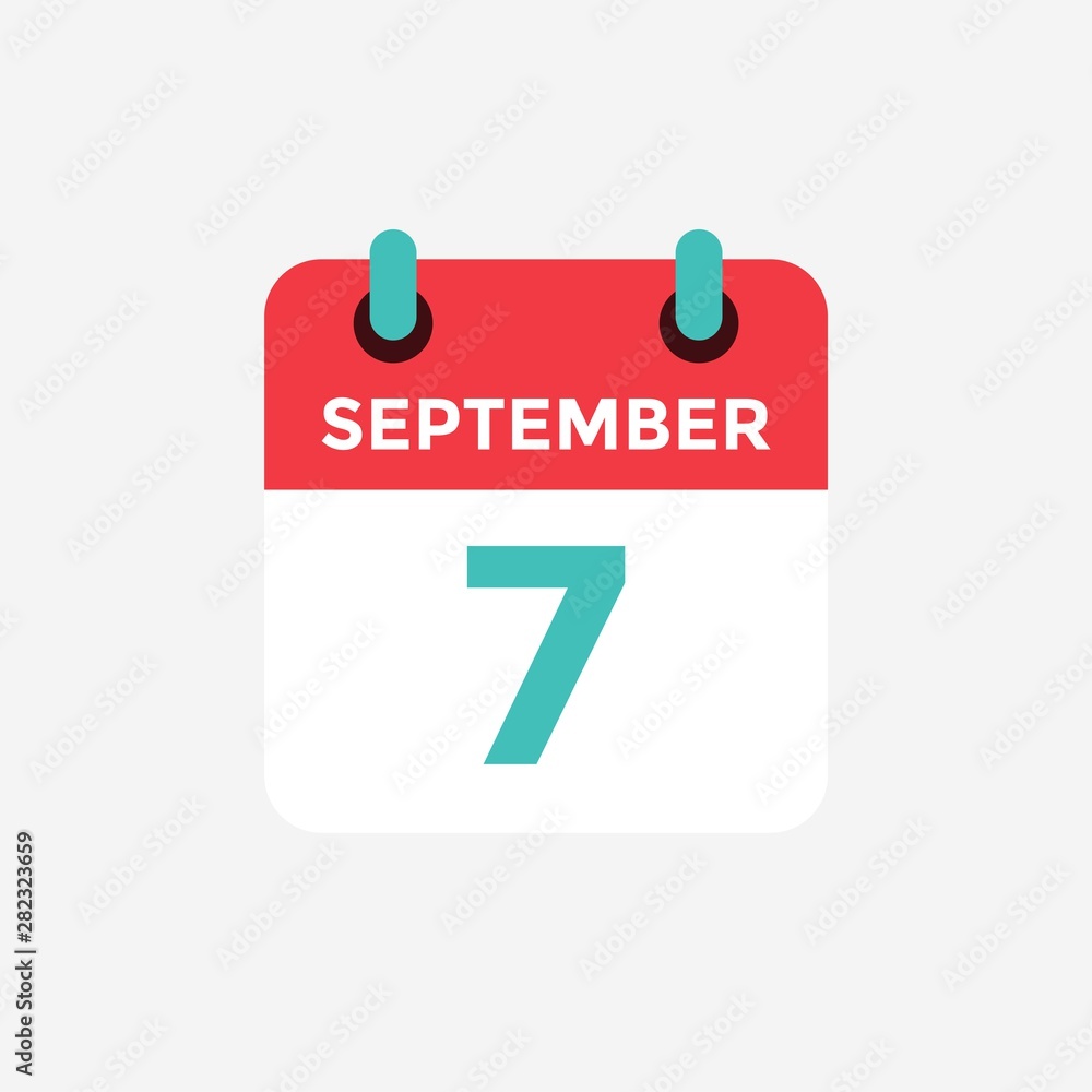 Flat icon calendar, 7 September. Date, day and month. Vector illustration. Flat icon calendar, 7 September. Date, day and month. Vector illustration.