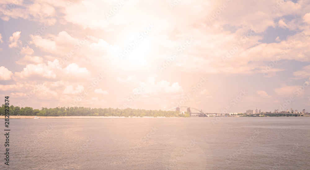 The sun shines over the river and forest. Nature. The sun shines over the river and forest. Nature.