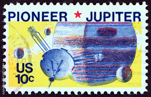 Fototapeta Naklejka Na Ścianę i Meble -  Pioneer spacecraft passing Jupiter (USA 1975)