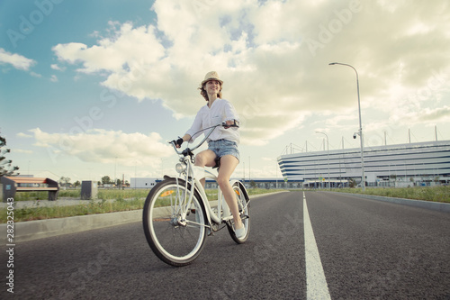 young woman biking