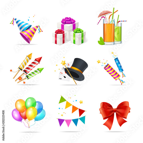 Realistic 3d Detailed Party Icon Set. Vector