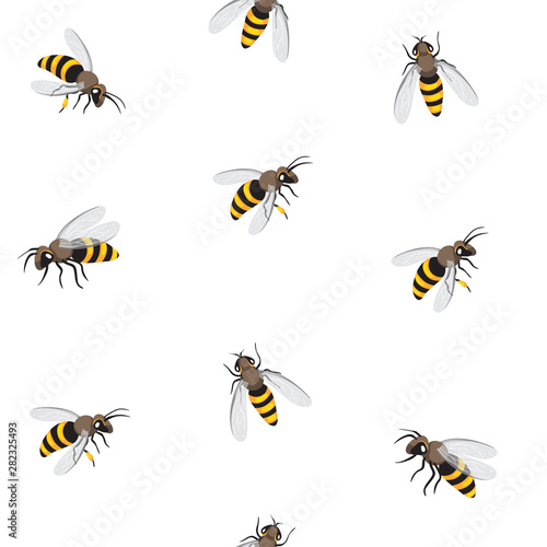 Bee seamless pattern. Honey bee vector illustration. EPS10.